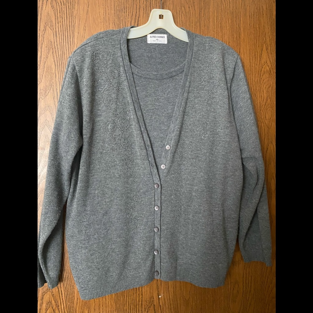 Alfred Dunner beaded grey button sweater